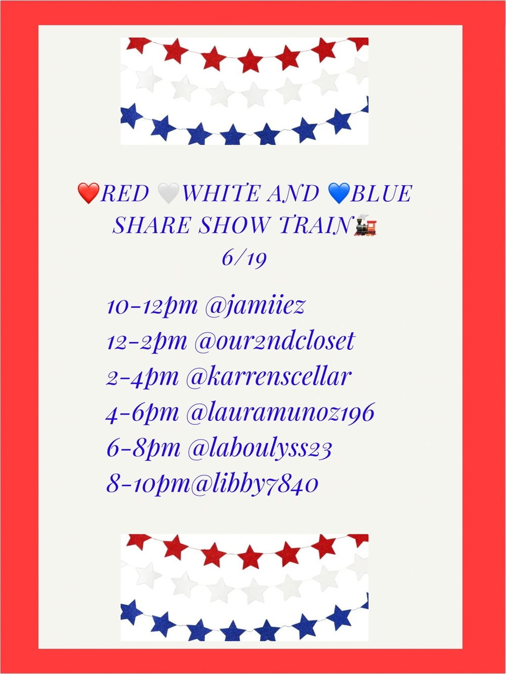 ❤️RED 🤍WHITE 💙 BLUE SHARE SHOW TRAIN FLYER❤️🤍💙